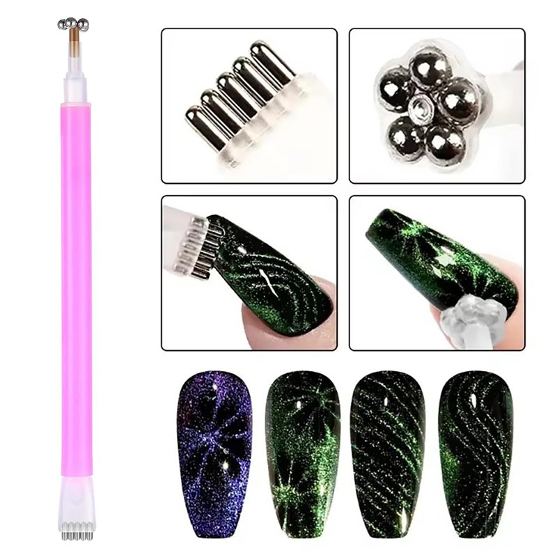 MOLILON 29 Pieces Cat Eye Magnet for Nails Cat Eye Gel Nail Polish Magnet Round Magnet Beads 3d Cat Eye Nail Magnetic Nail Polish Tool Cat Eye Magnet Stick for Nail Art Accessories