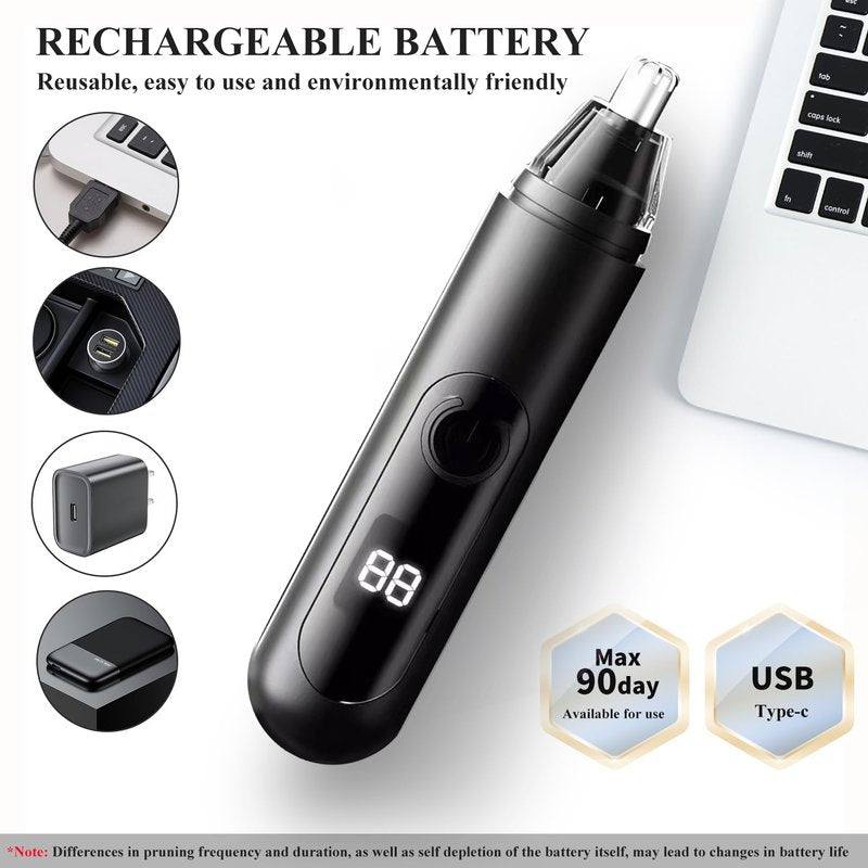 Nose Hair Trimmer for Mens and Women- 2025 Professional Painless Eyebrow & Facial Hair Trimmer for Men Women, Battery-Operated Trimmer with IPX7 Waterproof, Dual Edge Blades for Easy Cleansing Black