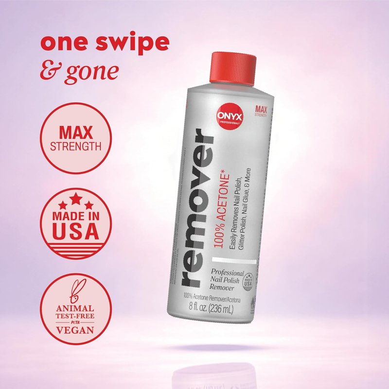 Onyx 100% Pure Acetone Nail Polish Remover Kit - Maximum Strength Gel Polish Remover with 7-Inch Nail File, 8 fl oz