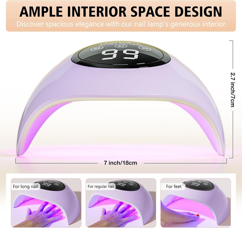 LadyMisty 72W UV LED Nail Lamp - Professional Gel Nail Dryer with 18 Beads, LCD Display & Auto Sensor (Purple)