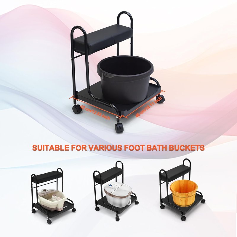 Portable Nail Foot Bath Spa Trolley Cart - Adjustable Height PU Cushion for Salon Use | Black