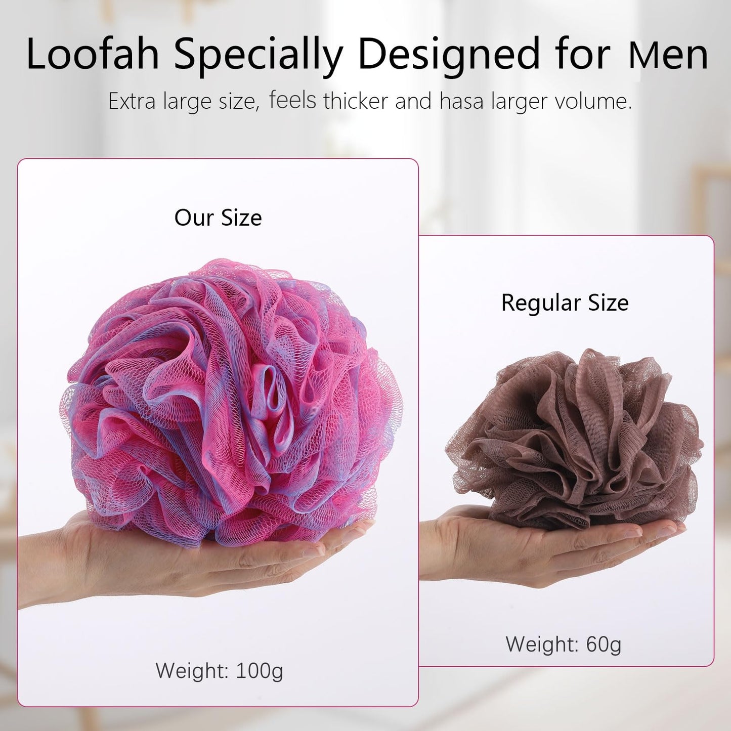 BTYMS XXL Large Loofah 100g/pc, Exfoliating Bath Sponge Body Scrubber Mesh Pouf Bath Scrunchies Shower Puffs - Pack of 4