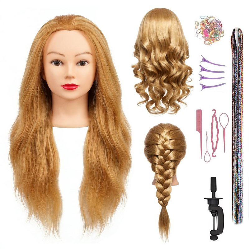 Skiennix 26-Inch Human Hair Mannequin Head - Ideal for Braiding & Cosmetology Practice | Golden Color