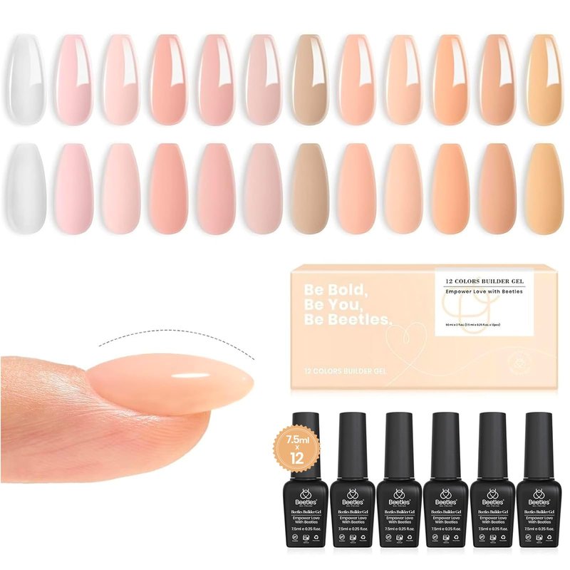 Beetles Builder Gel for Nails Building Apex Strengthening Extension for Beginner DIY Salon at Home,Jelly Nude Builder Gels,UV LED Lamp Need