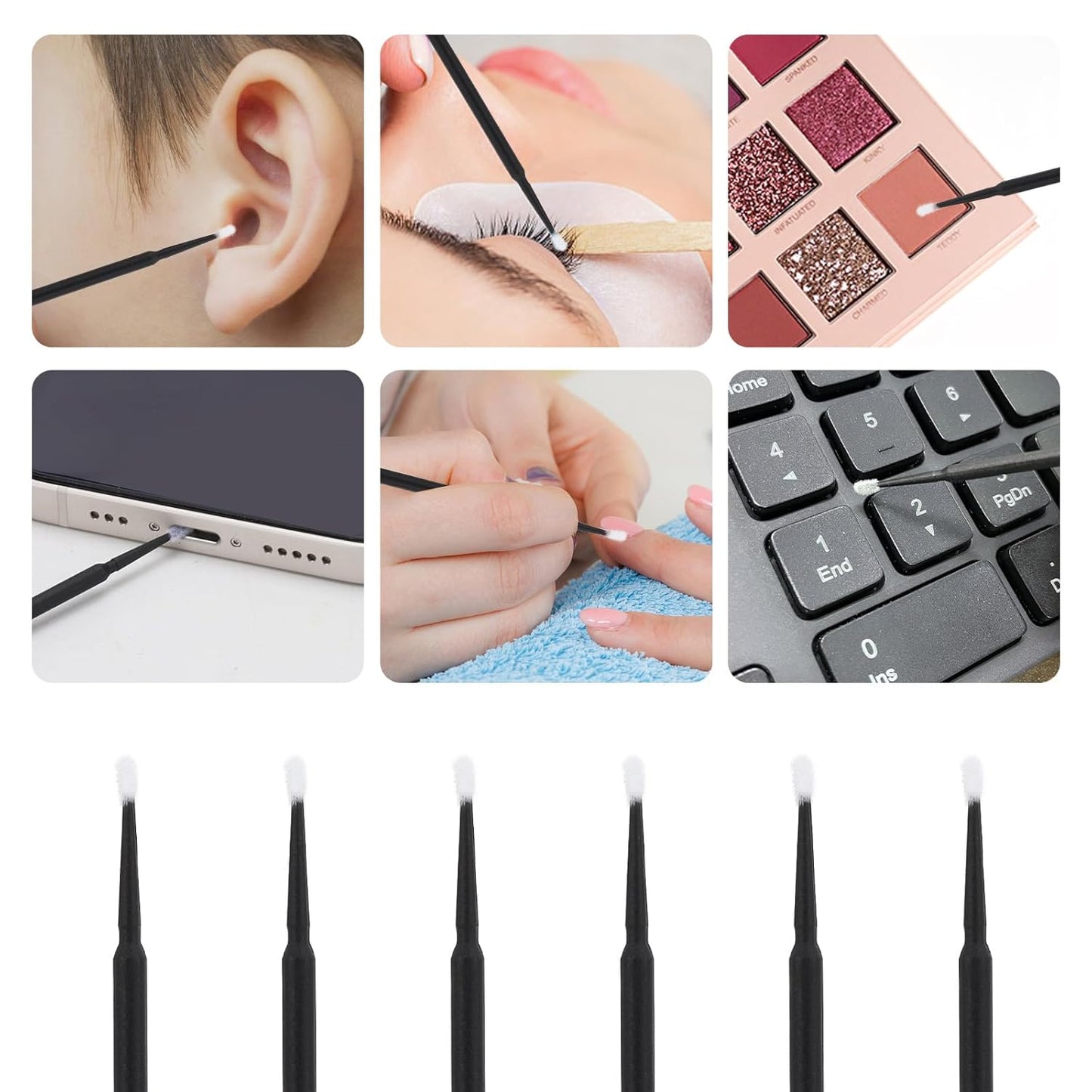 Tbestmax Micro Applicator Brushes - 1200 Pcs Disposable Swabs for Eyelash Extensions | Black
