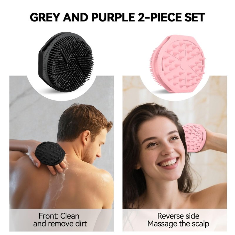 2-Pack Soft Silicone Dual-Sided Body Scrubber & Loofah | Gentle Exfoliating Shower Brush for Men & Women | Creates Rich Lather, Easy to Clean (Black & Pink)