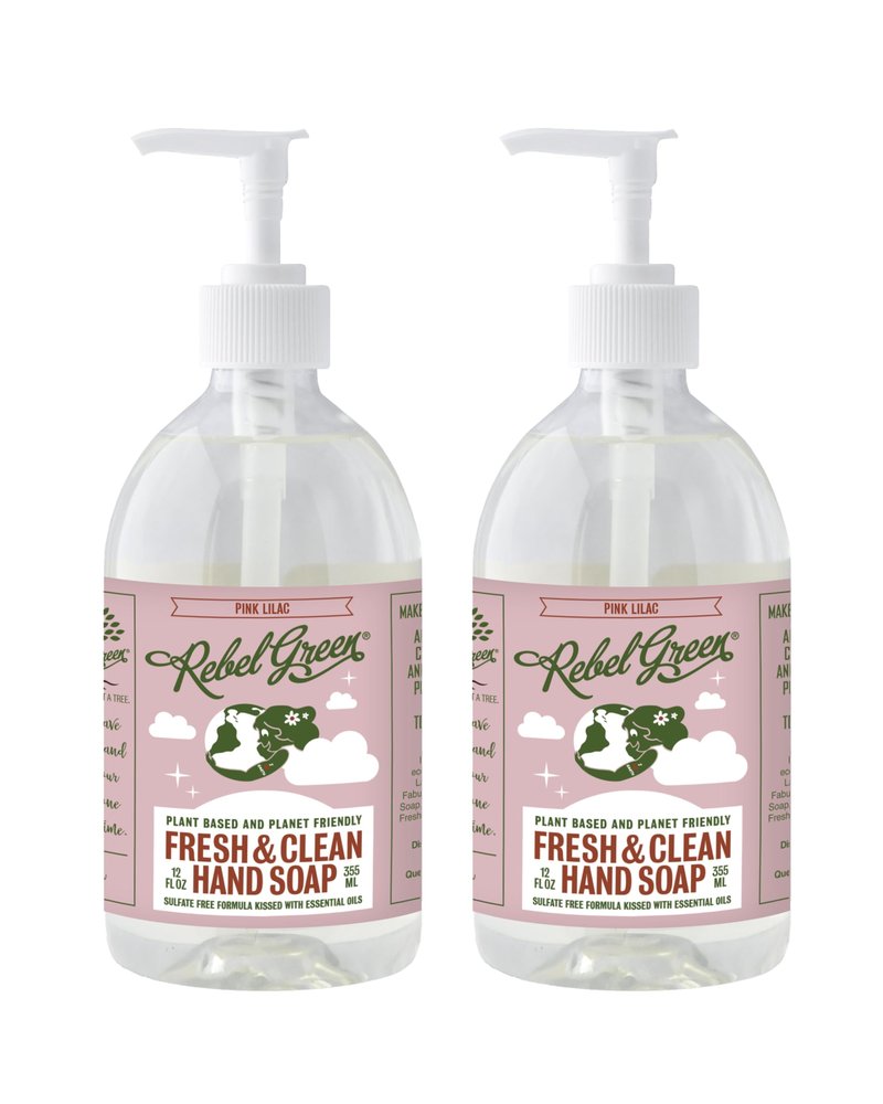 Rebel Green Fresh & Clean Hand Soap - Natural Liquid Hand Soap for Bathroom & Kitchen - Pink Lilac, 12 Fl oz, Pack of 2