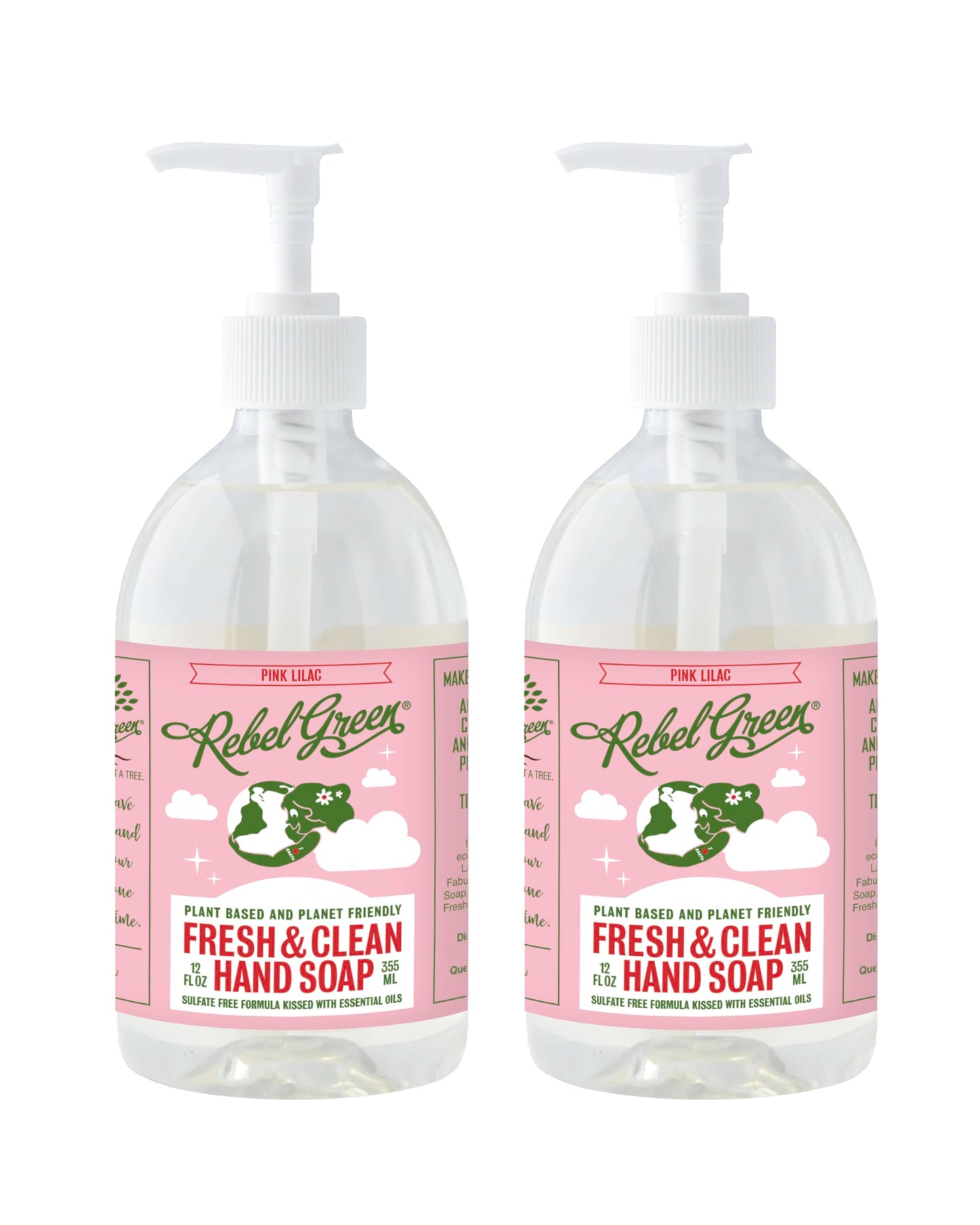 Rebel Green Fresh & Clean Hand Soap - Natural Liquid Hand Soap for Bathroom & Kitchen - Pink Lilac, 12 Fl oz, Pack of 2