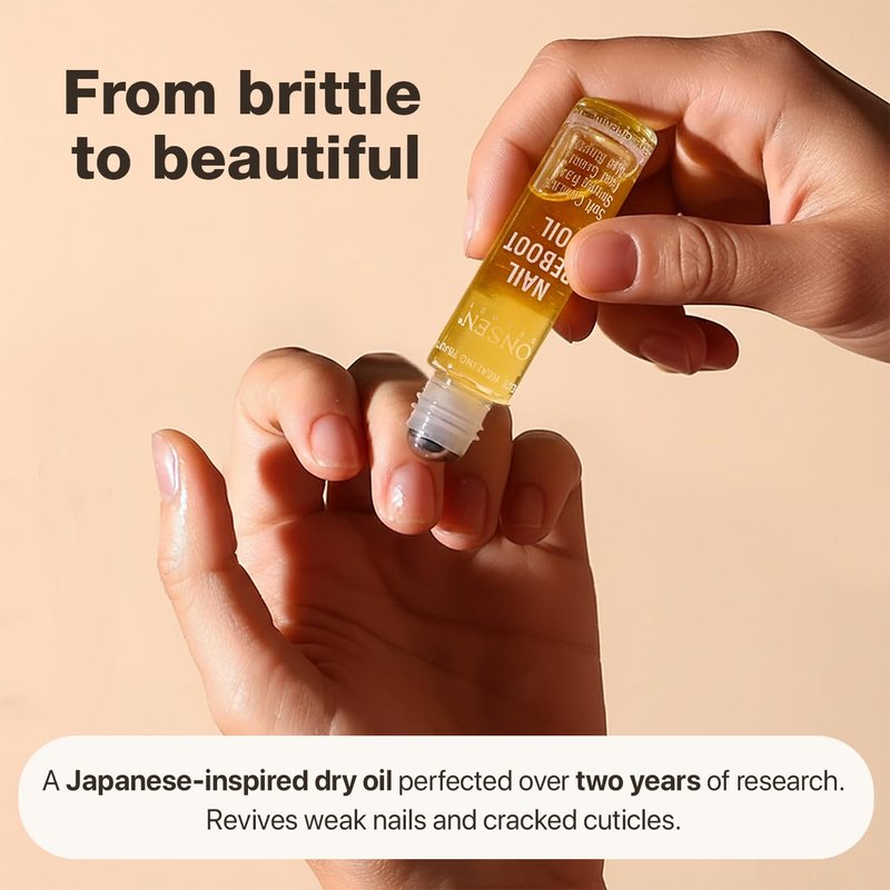 Onsen Secret Nail & Cuticle Repair Oil (10ml) - Dry Oil Formula - Japanese Tsubaki, Tea Tree & Jojoba - Strengthens Nails, Repairs Cuticles, Hydrates Skin & Hair - Natural & Vegan