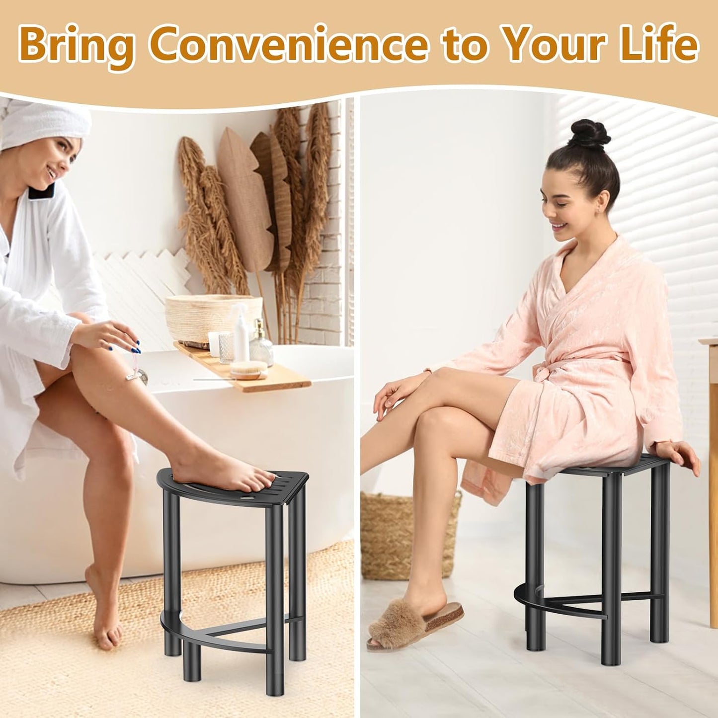 YUOROS Metal Shower Bench - Waterproof Corner Stool for Shaving Legs | Compact Bathroom Foot Rest