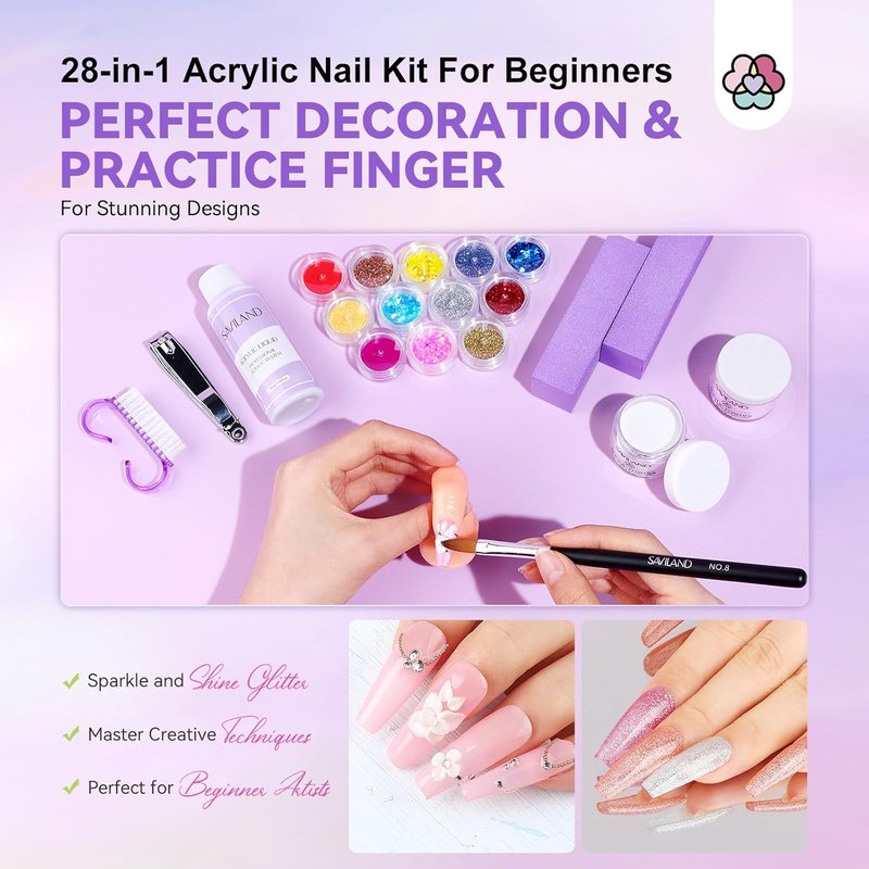 Acrylic Nail Kit for Beginners - Complete DIY Nail Art Set with Drill, Glitter Powder & 100 Tips | Home Salon Essentials