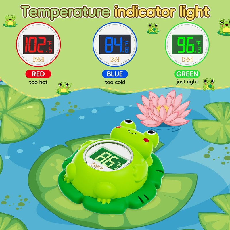 b&h Rechargeable Baby Bath Thermometer, Floating Safety Toddlers Bathtub Thermometer for Accurately Measuring Toddler’s Tub Water Temperature, Newborn Shower Essentials, Cute Frog