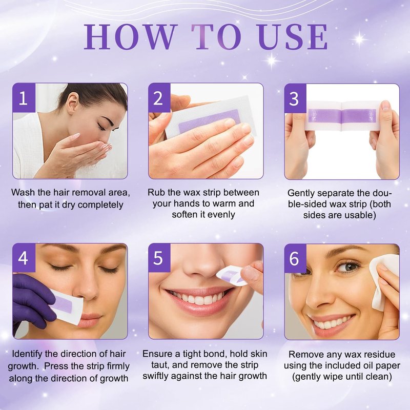 Regine Switzerland Facial Wax Strips - Fast & Gentle Hair Removal for Face, Eyebrow, Upper Lip | 40 Strips + 4 Calming Oil Wipes