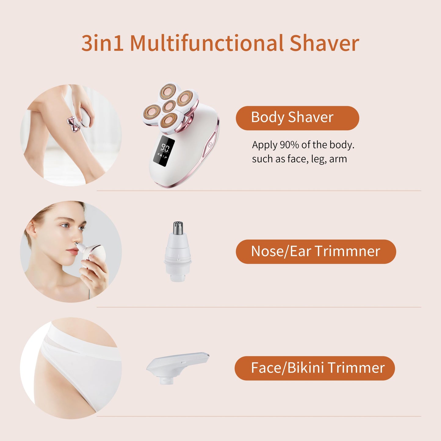 UPTARD Women's Electric Razors for Women Legs Pubic Facial Hair Removal 2 in 1 Womens Electric Shaver for Women,Bikini Trimmer for Lady,Waterproof (5D)