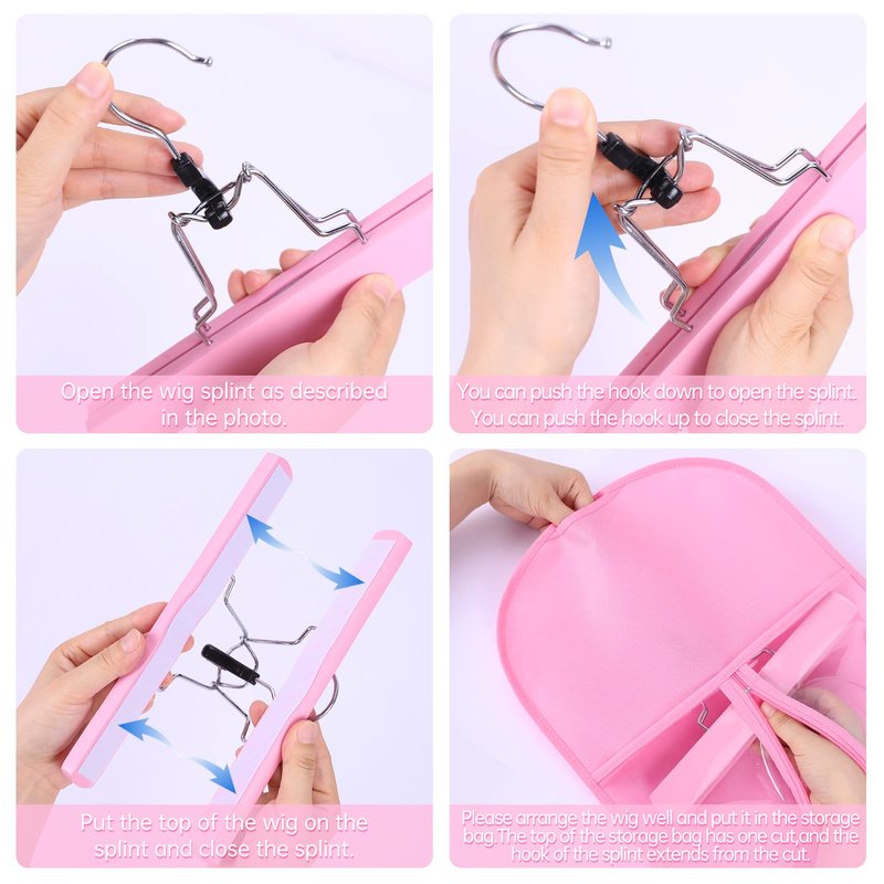 10 PCS Hair Extension Storage Holder - Wig Organizer for Multiple Wigs - Waterproof and Portable (PINK)