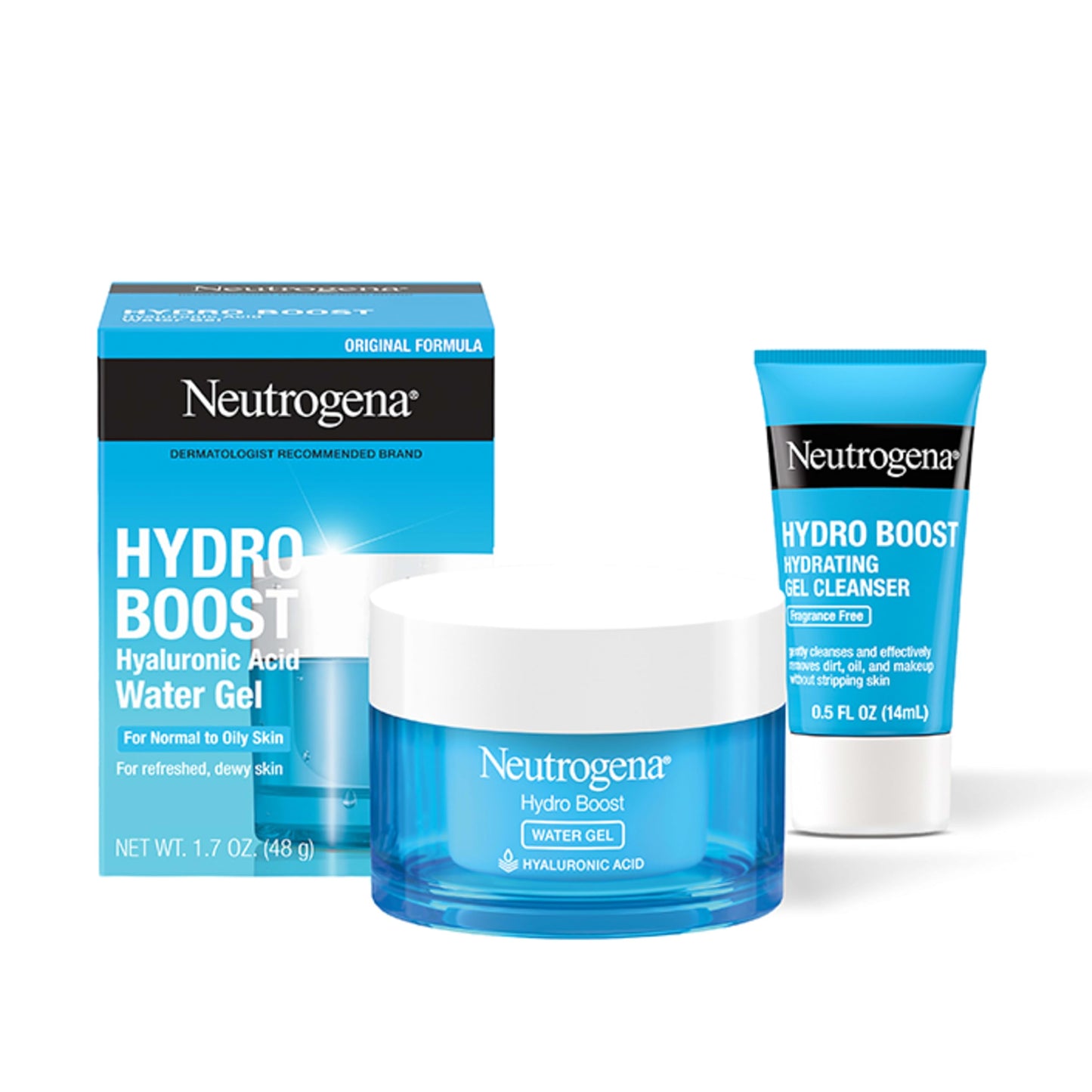 Neutrogena Hydro Boost Water Gel and Hydro Boost Hydrating Gel Cleanser, for Normal to Oily Skin, Facial Moisturizer 1.7 fl oz and Trial-Size Facial Cleanser 0.5 fl oz