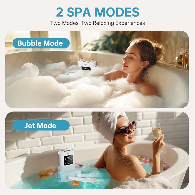 Bath Jets for Tub, TAREIDEW Dual Outlet Bathtub Jet Spa, Jet & Bubble Modes, 13000mAh Rechargeable Bath Jet with Loofah, 5-Speed Adjustable, IPX8 Waterproof, Home Spa Relaxation Gift, White/Blue