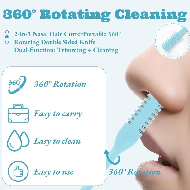 Nasal Hair Cutter - 2-in-1 Nose Hair Trimmer with 360° Rotating Blade | Washable Grooming Tool for Men & Women