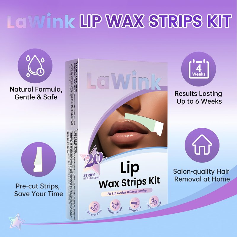20Pcs Upper Lip Wax Strips, Facial Wax Strips Kit 4 Calming Oil Wipes Working For Upper Lip, Face, Eyebrow, and Chin Mouth waxing Lip upper hair removal Facial Hair Removal for Women LAWINK