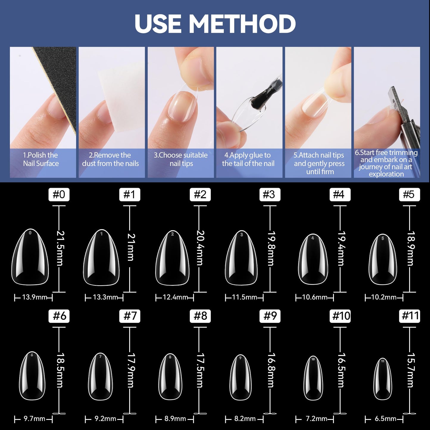 UNA GELLA Short Almond Gel Nail Tips, 504pcs Pre-shape Short Almond Nail Tips 12 Sizes Press on Nails Soft Gel Acrylic Clear Fake Full Cover for Nails Extension Home DIY Salon