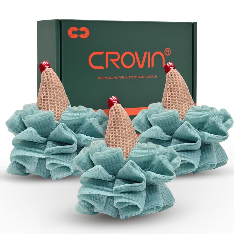 CROVIN Ice Cream Shower Pouf Mesh Ball Bath Loofah Sponge, Men and Children (Blue 4 Packs) Exfoliating Body Scrubber for Body Cleanse