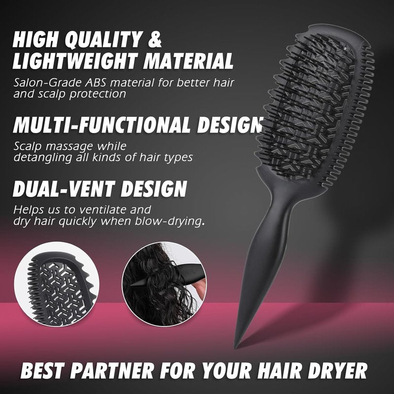 Curl Defining Vented Hair Brush - Effortless Detangling & Shaping | For All Hair Types, Reduces Frizz