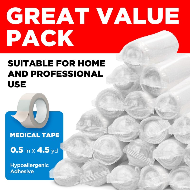 24 Gauze Rolls - 4" x 4.1yd - Soft and Breathable Rolled Gauze - Latex-Free Premium Individually Wrapped Bandages with Bonus Tape - First Aid Conforming Stretch Wrap for Wound Care - Vet Wrap