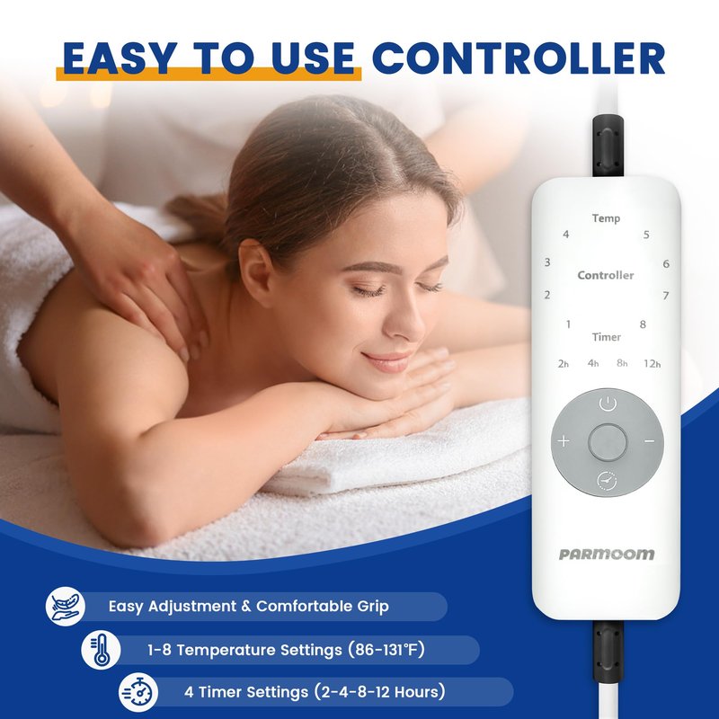 PARMOOM Massage Table Warmer Heating Pad Professional Massage Bed Warmer with 4 Timer, 8 Heat Settings, Overheat Protection for Massage Bed & Spa, Thickened & Soft Fleece, 30" x 71"