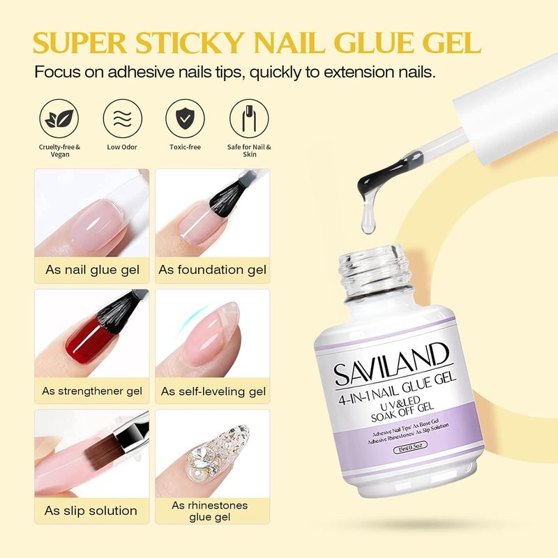 SAVILAND Gel Nail Kit - 500 Pcs Square Nail Tips & 4-in-1 UV Nail Glue with Lamp | At-Home Salon Manicure Gift for Women