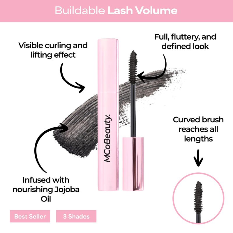 MCoBeauty UltraCurl Lifting Mascara - Black - Buildable Lengthening, Volume & Curl Lash Definition - Eye Makeup with Curved Brush - Vitamin E Jojoba Oil Conditioned Lashes - Vegan & Cruelty Free