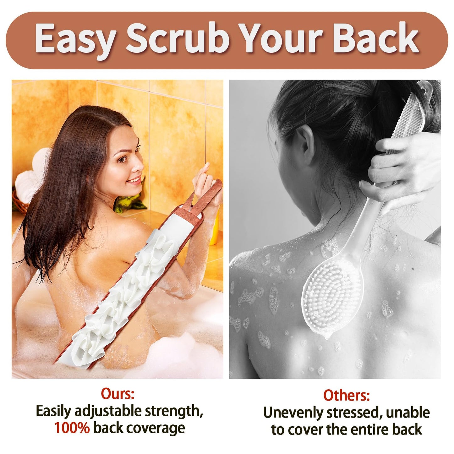 Deep Exfoliating Bath Set 3PCS: 2 Super Soft Sunflower Suction Cup Bath Balls, & 2-in-1 Long Exfoliating Shower Towel, Body & Back Scrubber Exfoliator, Body Massage Scrub & Shower Loofah Sponge