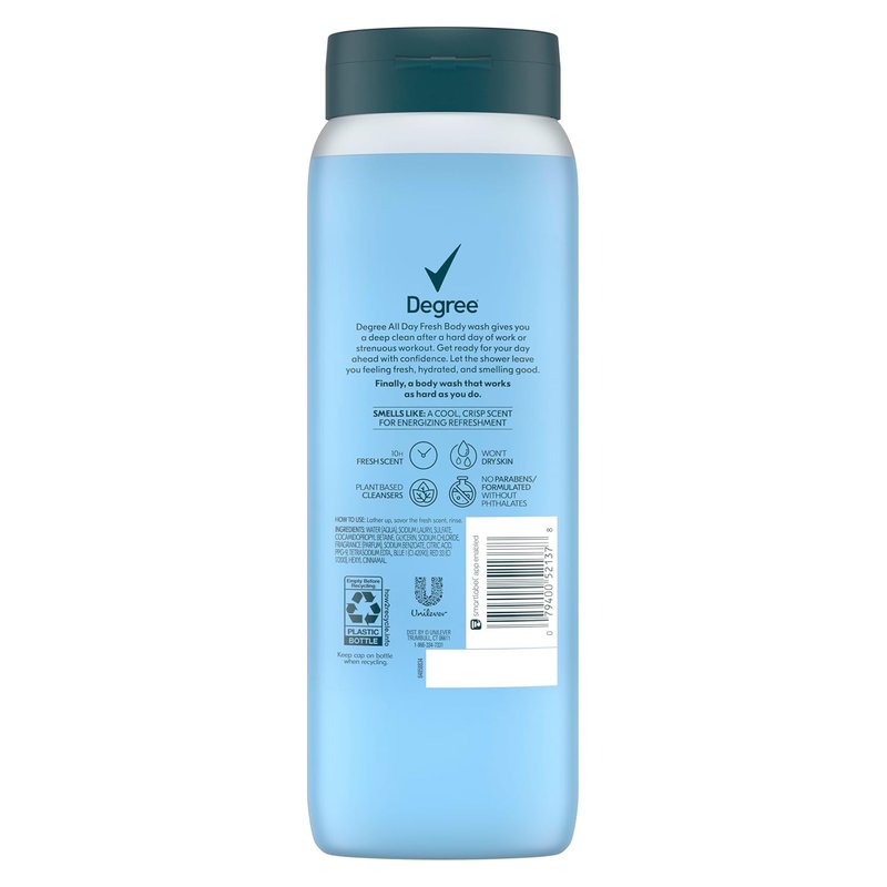 Degree All Day Fresh Body Wash - Cool Rush Deep Cleansing Formula | 20 oz