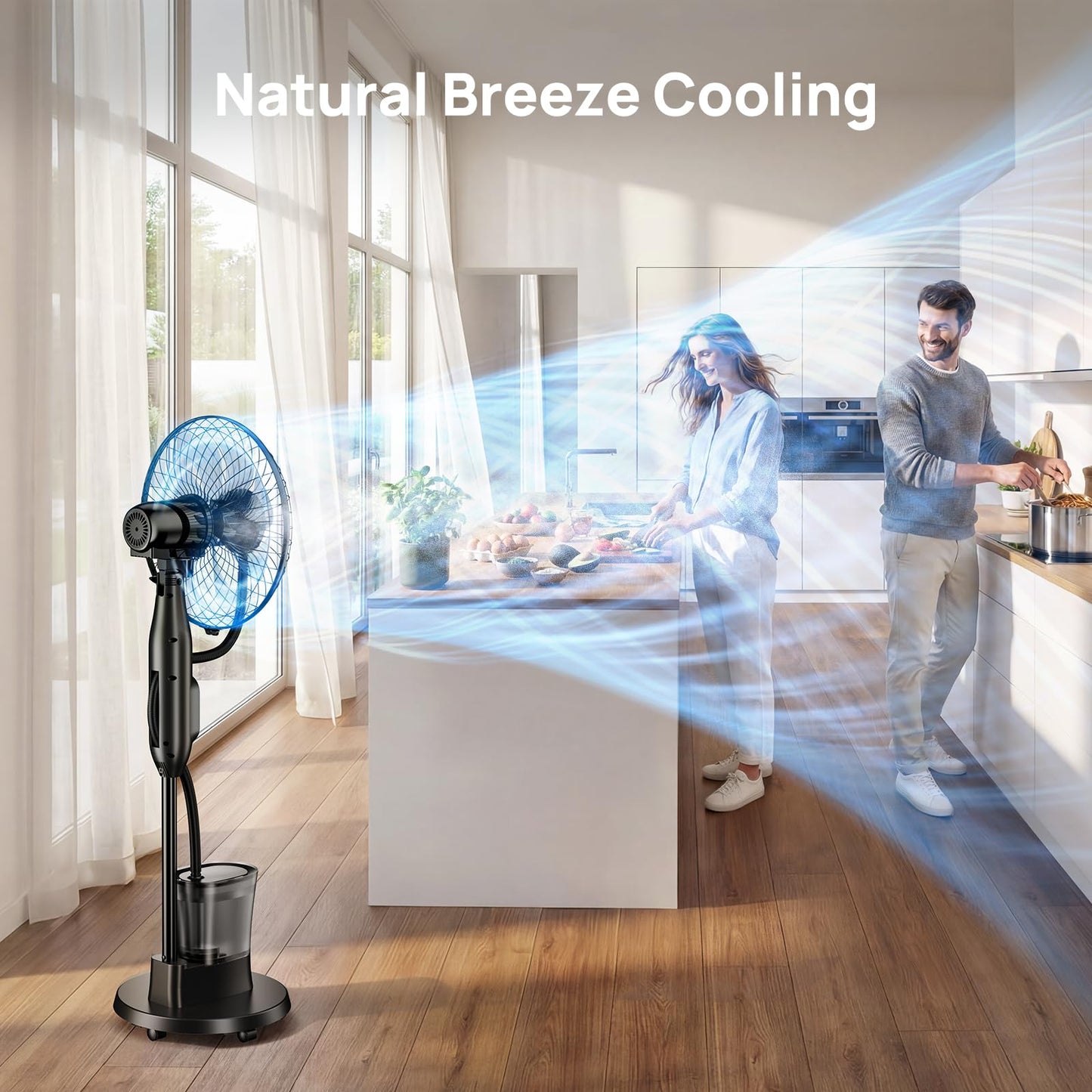 AetherMist Misting Fan, 16'' Standing Fan with Humidifier, Oscillating Fan with 9 Speeds 7H Timer, Fan for Bedroom, Pedestal Fan Indoor Only - 2026 Upgraded
