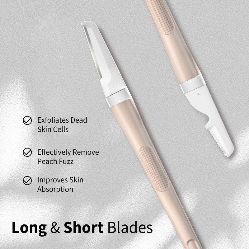 Dermaplane Razor for Women Face, Precision Face Razors for Women, Dermaplaning Tool, Gentle Exfoliation, Perfectly Shape Brows, Reusable Metal Handle with 8 Microblades, Beige