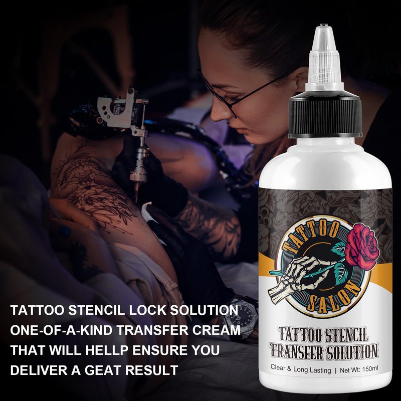150ml Tattoo Stencil Transfer Gel Solution, Professional Tattoo Stencil Gel, Stencil Magic Cream, Tattoo Application Solution for Transfer Paper Machine Stencils, Clear & Long-Lasting