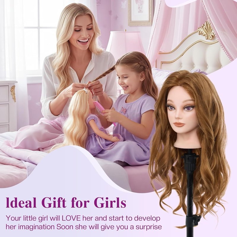 28" Mannequin Head Human Hair - 80% Real Hair Cosmetology Makeup Training Head Practice Manikin Doll Head for Styling Hairdressing Braiding Mannequin Head