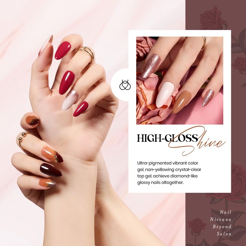Beetles Gel Nail Polish Set, 23Pcs Brown Burgundy Red Nude Pink Gel Polish Set with Base Top Coat Verse of Roses Kit, Soak off Uv Gel Golden Glitter Holiday Nail Gift for Women
