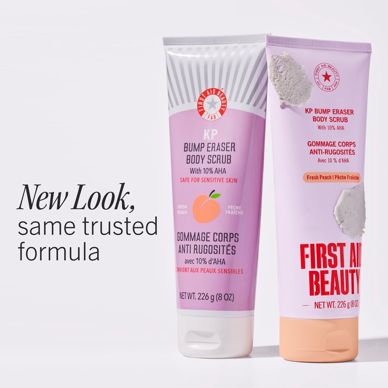 First Aid Beauty KP Bump Eraser Body Scrub Peach Scent, 10% AHA Keratosis Pilaris Exfoliator (Glycolic & Lactic Acid) Treatment for Strawberry Legs, Razor Bumps & Rough Bumpy Skin