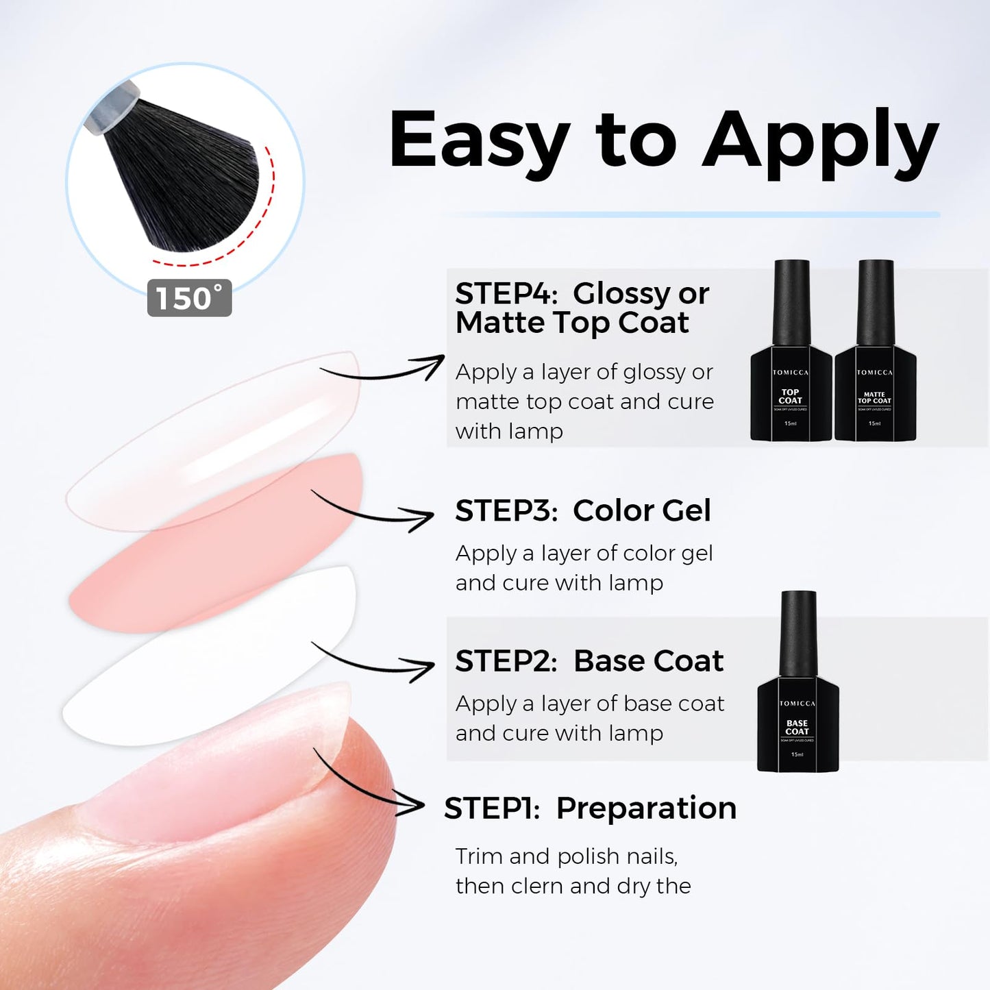 TOMICCA No Wipe Top Coat,15ml Crystal Glossy Gel Top Coat, Soak Off UV LED for Cure Long Lasting High Gloss Clear Top for Nails DIY Manicure Salon Gift for Woman