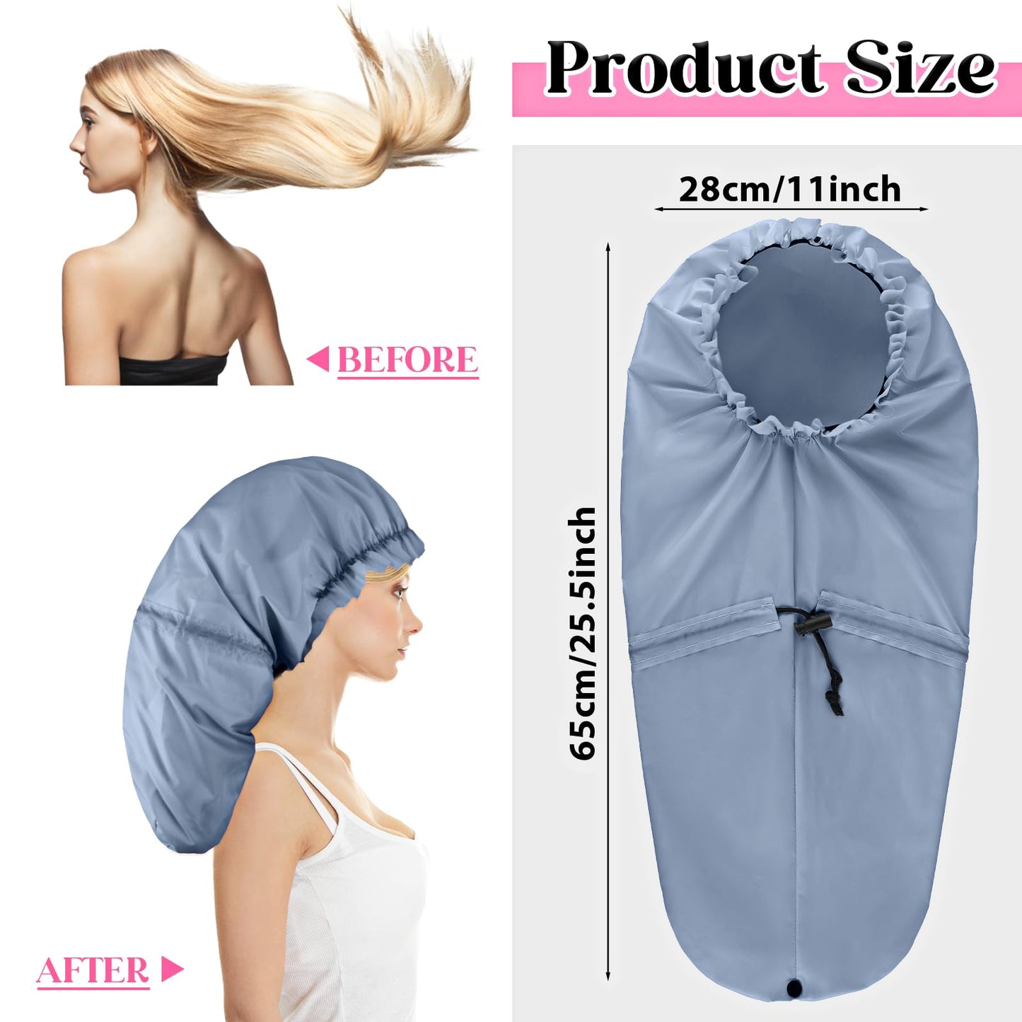 2 Pcs Large Shower Cap for Braids, Extra Long Shower Cap for Women Long Hair & Locs, Waterproof Hair Bonnets for Dreadlocks Drawstring Bath Caps for Women & Men (Black, Grey)
