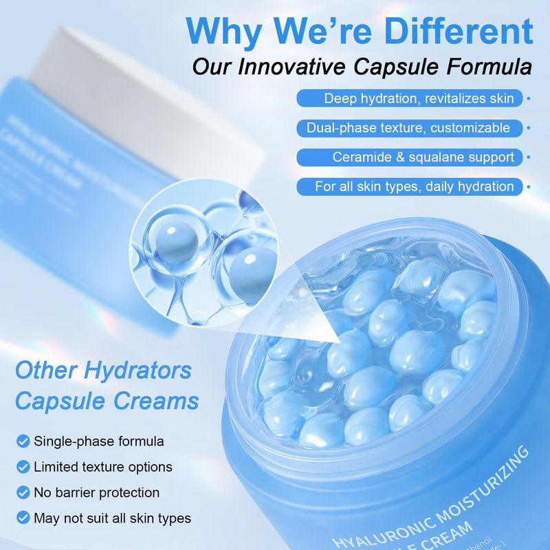 Hyaluronic Capsule Cream - Lightweight Moisturizing Gel for Glowing Skin | Ceramides & Peptides | 2.12 oz
