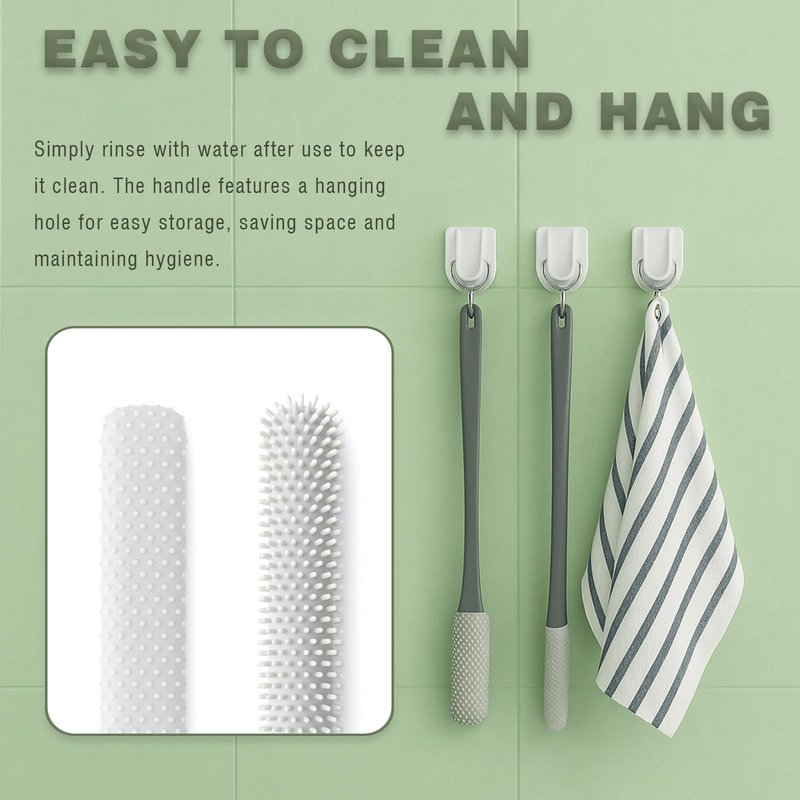 2-Pack Toe Cleaning Brush with Long Handle – Foot Scrubber & Exfoliating Anti-Itch Brush for Seniors, Pregnant Women, Men & Women (Grey)