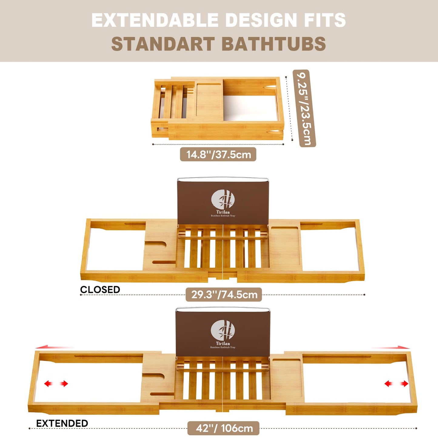 Yirilan Premium Bathtub Tray Caddy, Expandable Bath Tray, Unique House Warming Gifts,Bamboo-New