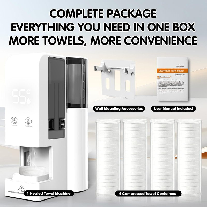 Hot Face Towel Dispenser, Hot Face Towel Heater Machine, 55°C Constant Temperature, Auto Heating & Dispensing, 80 Compressed Towels, Voice Alerts