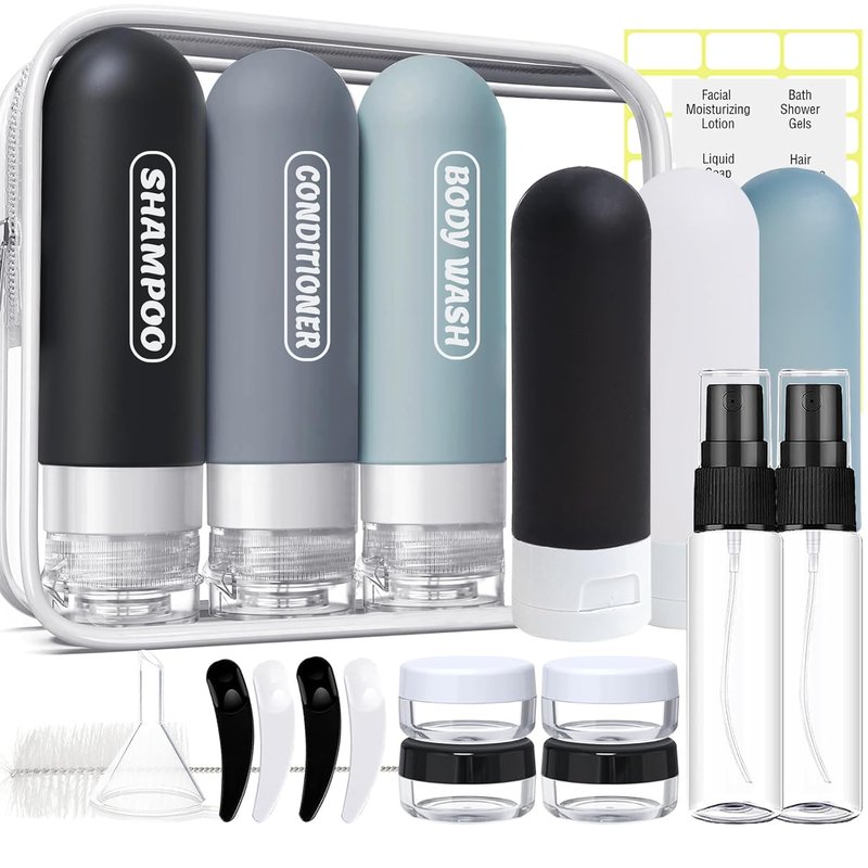 Skiennix 20 Pack Travel Bottles Set - TSA Approved Leak Proof Toiletry Containers | Dark Color