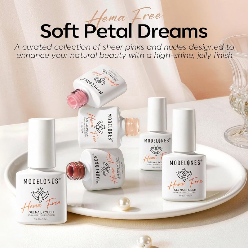 modelones Jelly Gel Nail Polish Set, Hema-Free 6 Colors Nude Milky White Pink Red Neutral Sheer Shimmer Translucent Gel Polish Kit Soak Off LED Nail Lamp Manicure Salon DIY Girls Women Gift