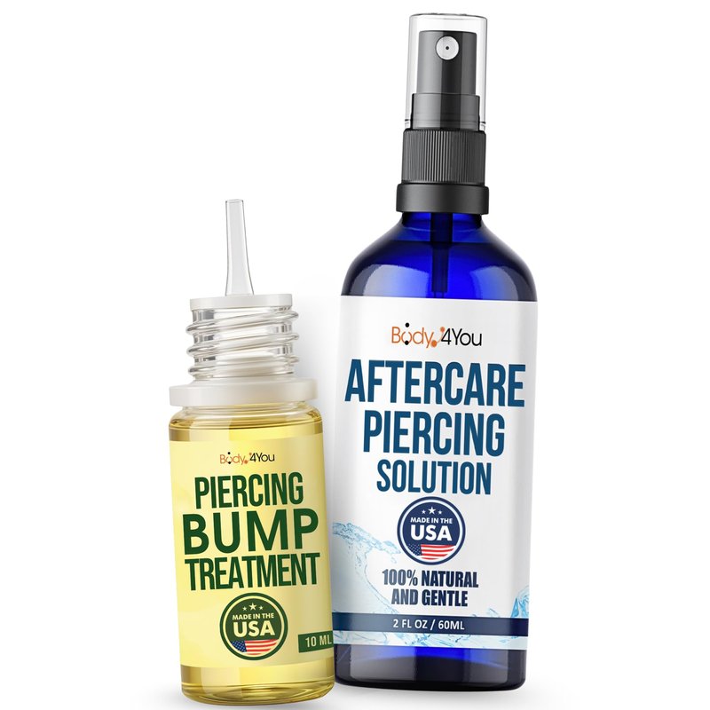 BodyJ4You Piercing Aftercare Kit - Saline Spray for Piercings Wound Wash - Keloid Bump Removal Treatment Oil - Ear Piercing Cleaner Nose Septum Belly Button Cartilage - Natural Saline Solution Set