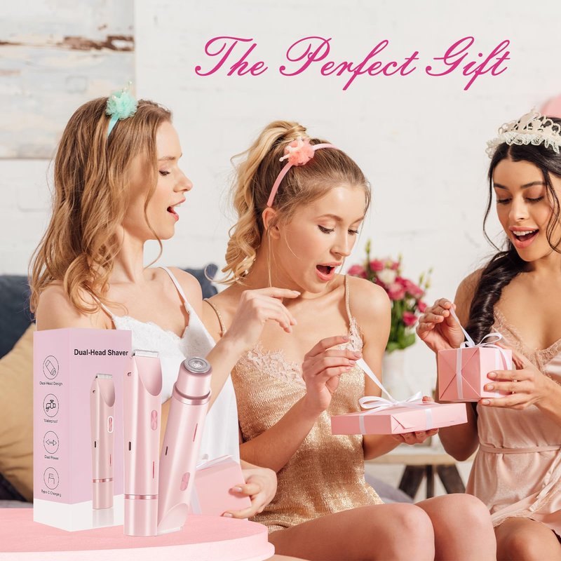 Bikini Trimmer for Women, 2 in 1 Electric Razors for Women, Rechargeable Cordless & Painless Hair Removal, Ultra Low Silent, Easy Cleaning, IPX7 Waterproof Bikini Shaver for Sensitive Skin (Pink)
