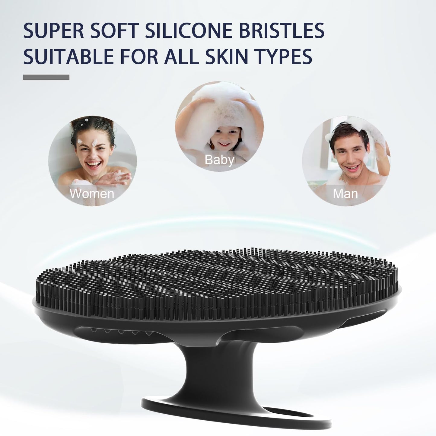BEAUTAIL Silicone Body Scrubber Shower Bath Wash Brush Gentle Exfoliating Scrub Cleansing Loofah for Women Men Baby Sensitive Skin, Easy to Clean, Lather Nicely, More Hygienic, 1 Pack, Gray