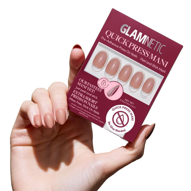 Glamnetic Quick Press Mani - Mess-Free Oval Extra Short Press-On Nails | 30 Nail Kit in 15 Sizes - Teddy